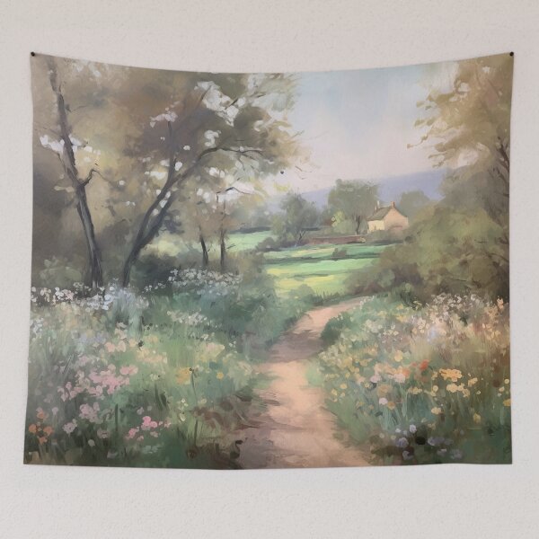 Item preview, Coquette aesthetic vintage painting of a country landscape designed and sold by Coquette Art.