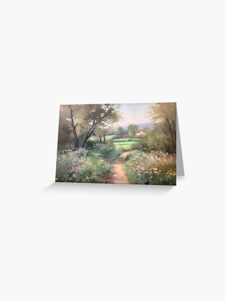 Coquette aesthetic vintage painting of a country landscape Greeting Card  by CoquetteArt