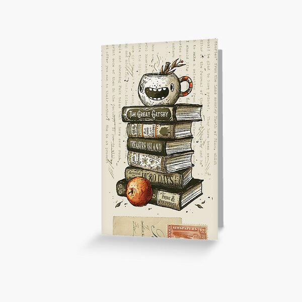 Vintage Book Stack Illustration • Classic Literature Greeting Card