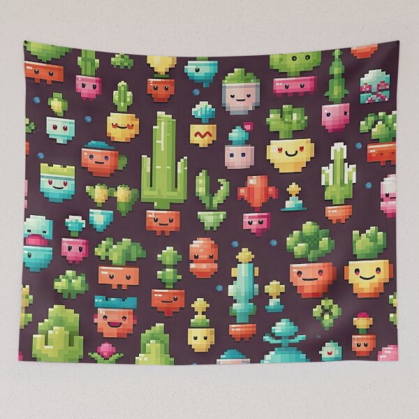 Item preview, Kawaii Cute Pixel Cactus Anime Pattern designed and sold by AeonAcademy.