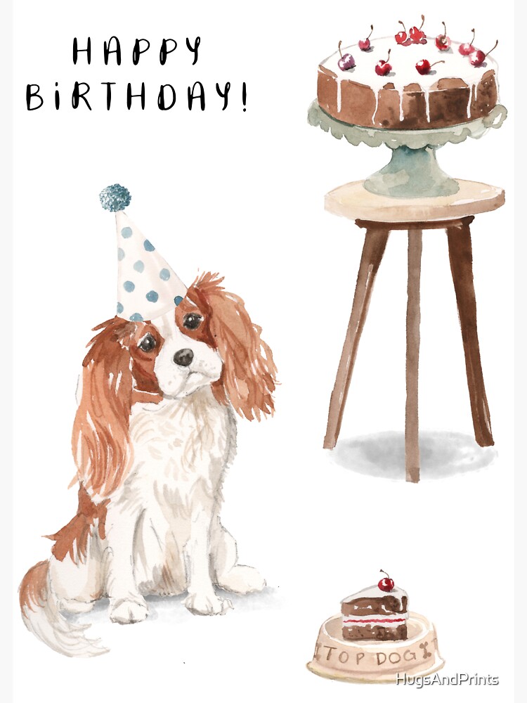Cavalier King Charles Spaniel with Cake Happy Birthday