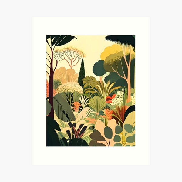 Pastel Garden, Botanical Nature Plants Jungle, Bohemian Eclectic Forest Illustration Art Print
