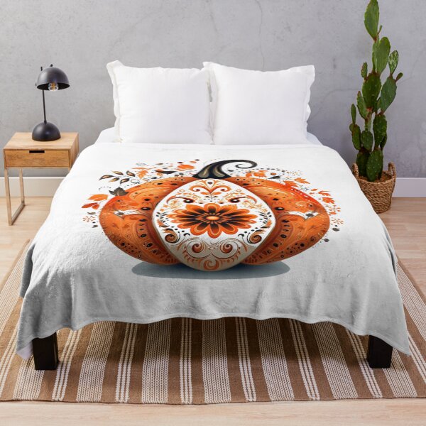 Item preview, Boho halloween pumpkin design, pumpkin decorated with leaves, flowers and patterns designed and sold by SvarunPogani.