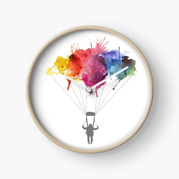 Skydiving, Skydiver parachute, parachuting. Watercolor Illustration Clock