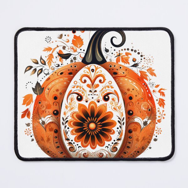 Item preview, Boho halloween pumpkin design, pumpkin decorated with leaves, flowers and patterns designed and sold by SvarunPogani.