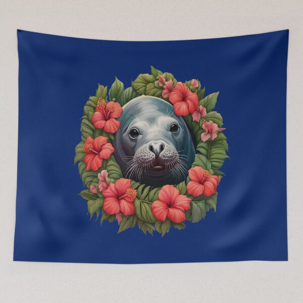 Item preview, Cartoon Tattoo Art Of Hawaiian Monk Seal With Hibiscus 2 designed and sold by taiche.