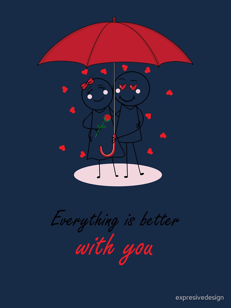 Valentines Day Romantic couple art design drawing under umbrella, boyfriend  and girlfriend, funny, heart, gift ideas for him, for her Spiral Notebook  for Sale by expresivedesign