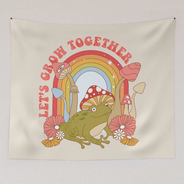 Item preview, Frog with mushroom. Lets grow together quote. designed and sold by CoCoArt-Ua.