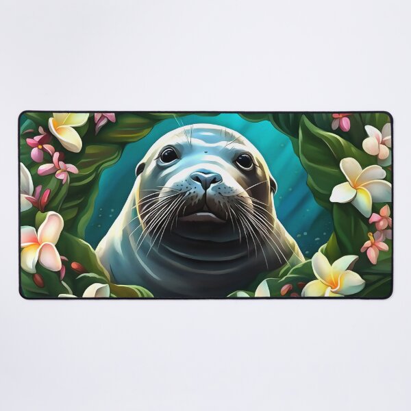 Item preview, Cartoon Art Of Hawaiian Monk Seal With Plumeria designed and sold by taiche.