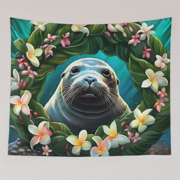 Item preview, Cartoon Art Of Hawaiian Monk Seal With Plumeria designed and sold by taiche.