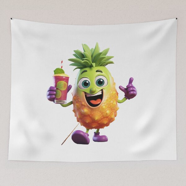 Item preview, Fruit smoothie – Mascotte who’s shaking a smoothie, 3D ananas cartoon designed and sold by JansenGS.