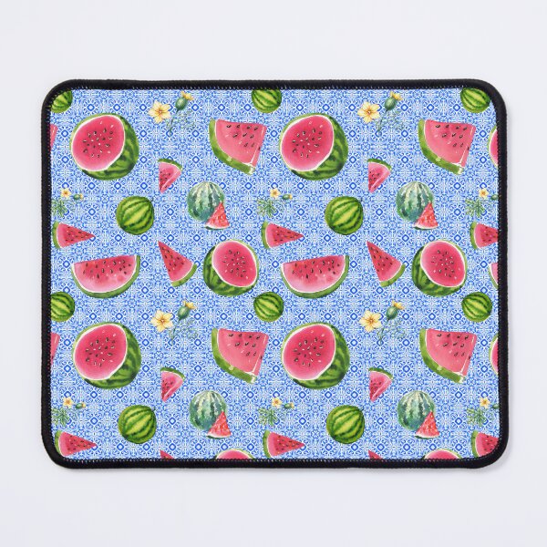 Item preview, Colorful Watercolor Watermelon with Blue and White Tile Pattern designed and sold by ottrain.