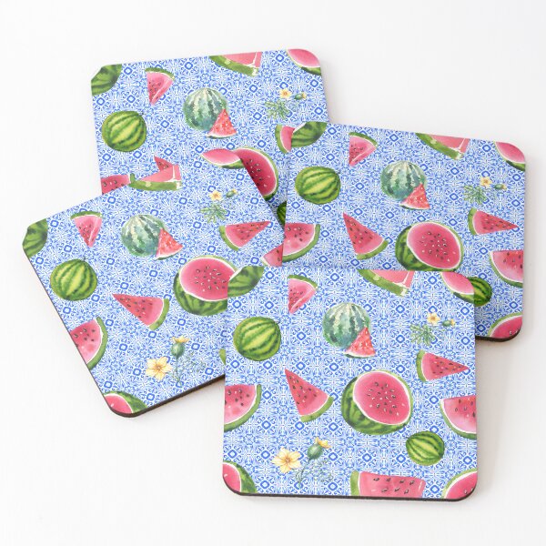 Item preview, Colorful Watercolor Watermelon with Blue and White Tile Pattern designed and sold by ottrain.