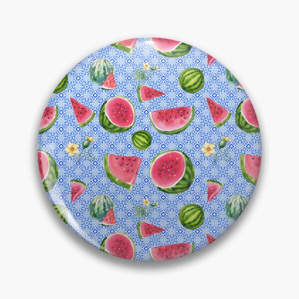 Artikelvorschau, Bunte Aquarell-Wassermelone mit blauem und weißem Fliesenmuster entworfen und verkauft von ottrain.