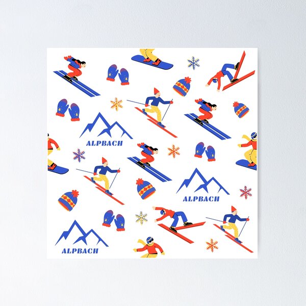 Item preview, Alpbach Austria Ski Snowboard seamless pattern designed and sold by Vintage-TM.