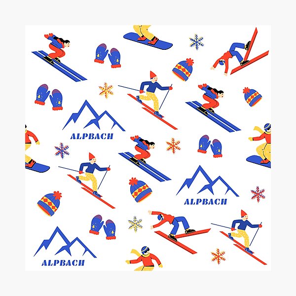 Item preview, Alpbach Austria Ski Snowboard seamless pattern designed and sold by Vintage-TM.