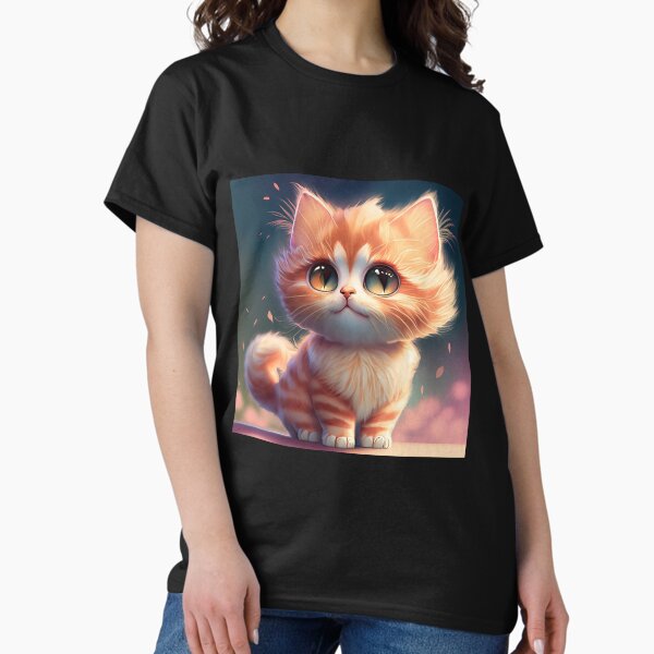 Cute and Fluffy Ginger Kitten Kawaii Kitsch Cat AI Generated Classic T-Shirt