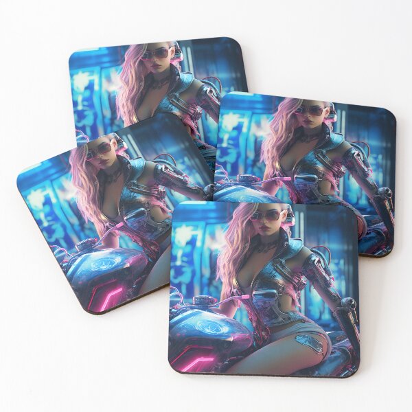 Item preview, Cyborg girl motorcycle rider - Cyberpunk 4 designed and sold by Red Witch Art.