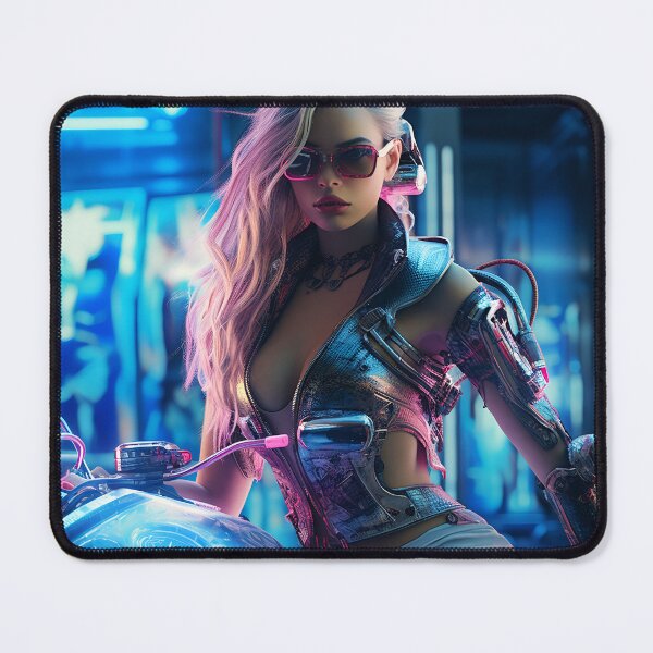 Item preview, Cyborg girl motorcycle rider - Cyberpunk 4 designed and sold by Red Witch Art.