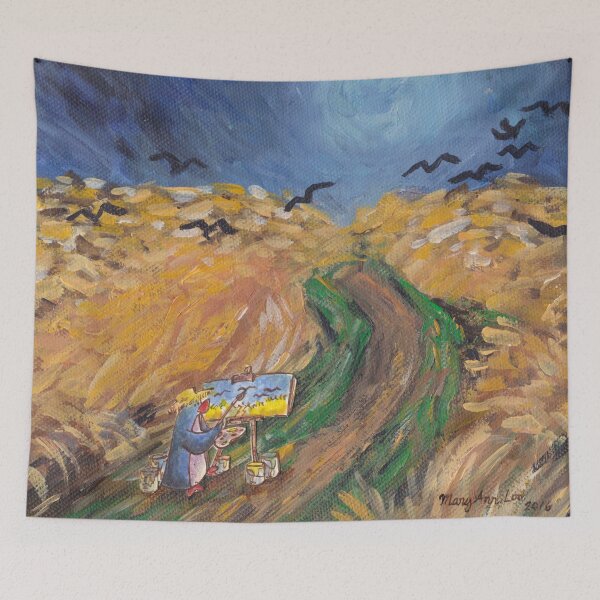 Item preview, Vincent Van Gogh penguin painting wheatfields with crows.  designed and sold by PenguinGirl-Art.