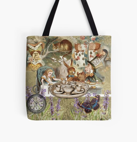 Alice In Wonderland Tote Bag Rope Handle Cheshire Cat Queen of