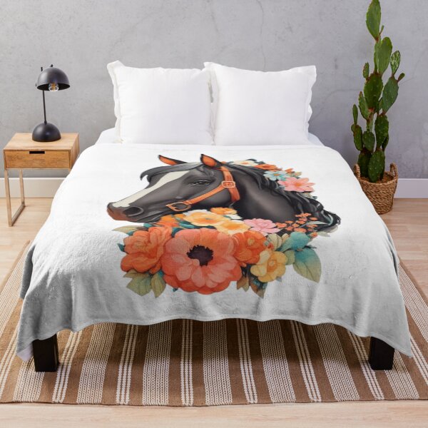 Item preview, Black Haflinger Horse Portrait on Colorful Flower Meadow designed and sold by YourNameMatters.