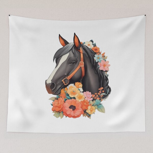 Item preview, Black Haflinger Horse Portrait on Colorful Flower Meadow designed and sold by YourNameMatters.