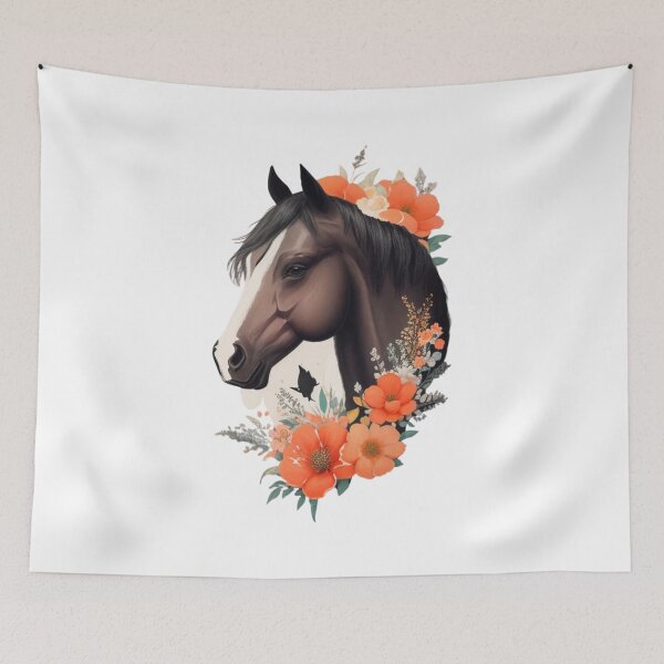 Item preview, Black Horse Portrait on Colorful Flower Meadow designed and sold by YourNameMatters.