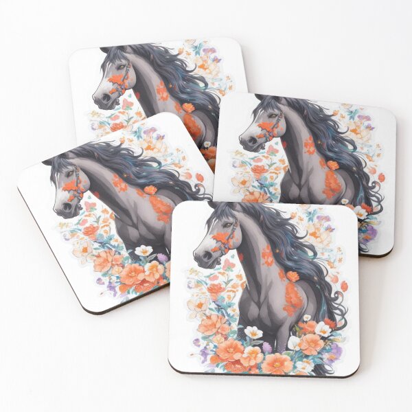 Item preview, Black Friesian Horse Portrait on Colorful Flower Meadow designed and sold by YourNameMatters.