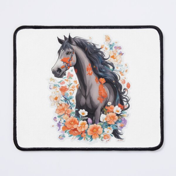 Item preview, Black Friesian Horse Portrait on Colorful Flower Meadow designed and sold by YourNameMatters.