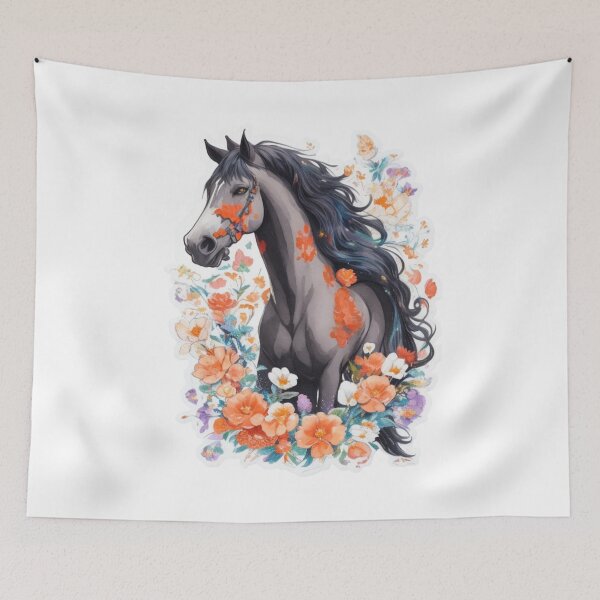 Item preview, Black Friesian Horse Portrait on Colorful Flower Meadow designed and sold by YourNameMatters.