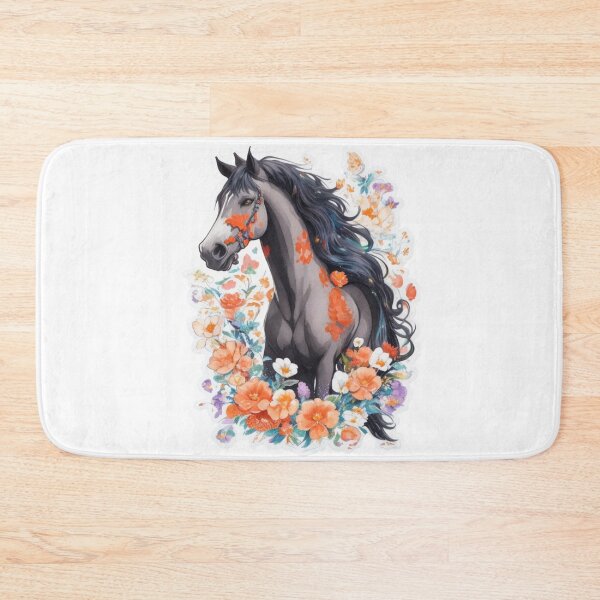 Item preview, Black Friesian Horse Portrait on Colorful Flower Meadow designed and sold by YourNameMatters.