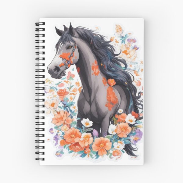 Item preview, Black Friesian Horse Portrait on Colorful Flower Meadow designed and sold by YourNameMatters.