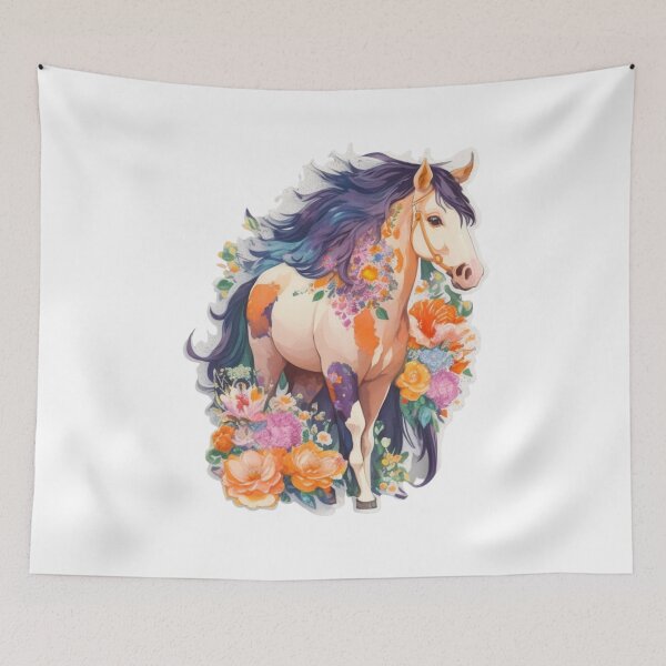 Item preview, Beautiful Fantasy Friesian Horse Portrait on Colorful Flower Meadow designed and sold by YourNameMatters.