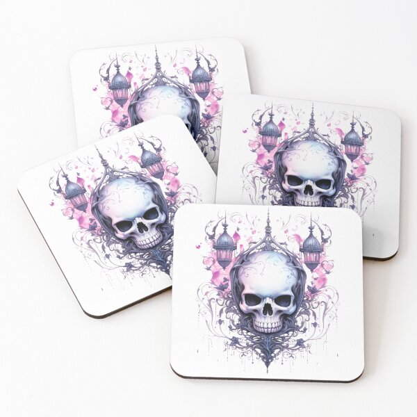 Item preview, Spooky Halloween Pink Flower Skull designed and sold by ArtFromBeyond.