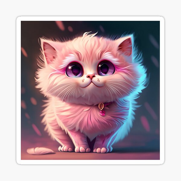 Cute and Fluffy Pink Kitten Kawaii Cartoon Cool Kitsch Cat AI Generated Sticker
