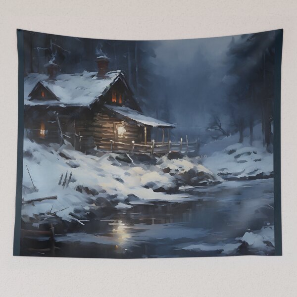 Item preview, cozy winter nights - cabin by the lake - 2 designed and sold by UmagineArts.