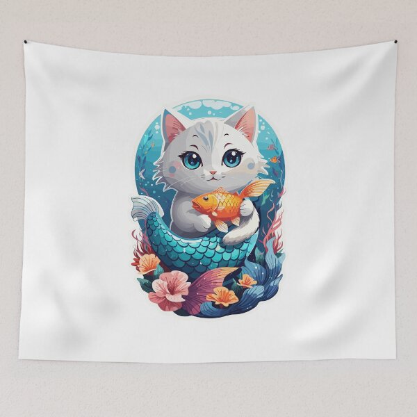 Item preview, Cat mermaid, purrmaid, cute kitten drawing designed and sold by MortAndCrew.