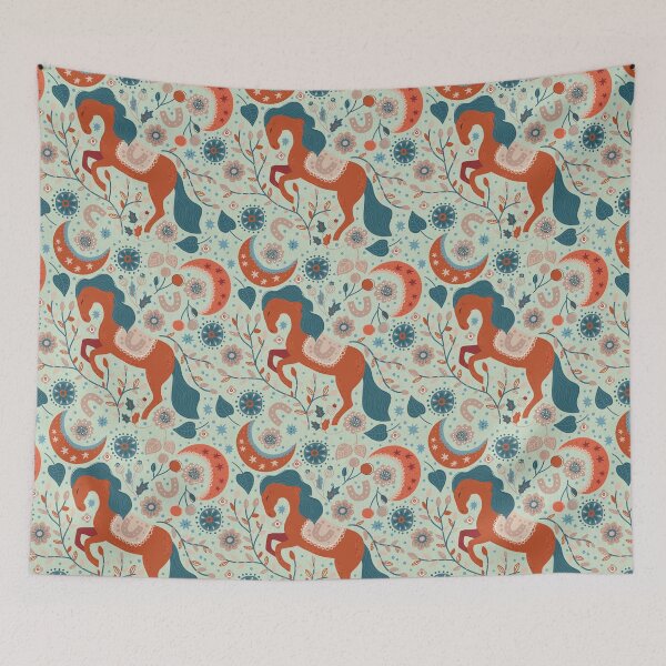 Item preview, Folk Art horses in the forest designed and sold by The Quaint and Quirky.