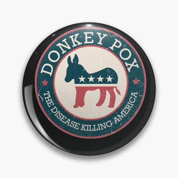 Item preview, Donkey Pox The Disease Killing America, Funny Meme Round Blue And Red With White Text T Sh designed and sold by KonstanRausc.