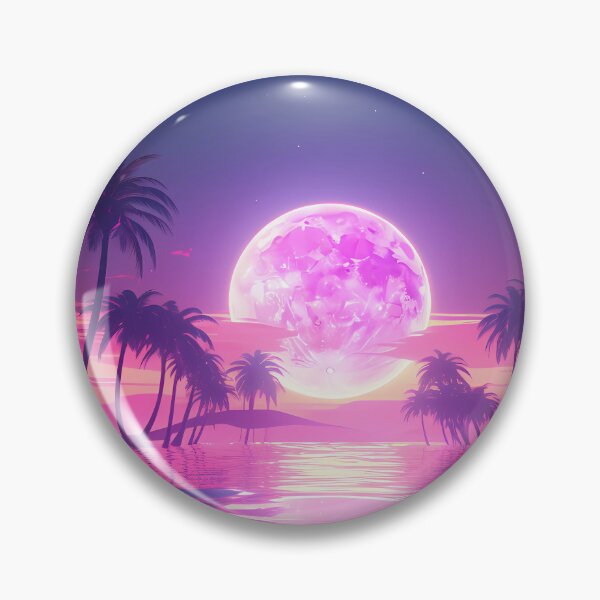 Artikelvorschau, „Nächtliche Landschaft in Rosa: Synthwave, Palmen und Mond“ entworfen und verkauft von Art-Vortex-fr.