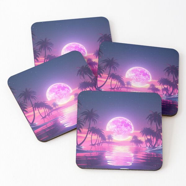 Item preview, "Nocturnal Landscape in Pink: Synthwave, Palm Trees and Moon" designed and sold by Art-Vortex-fr.