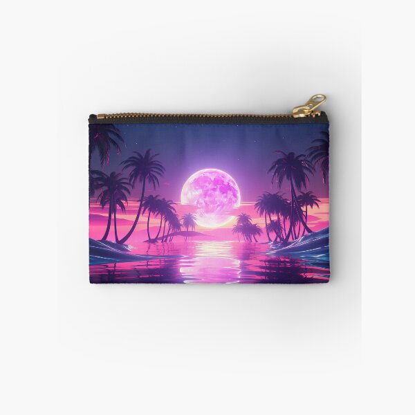 Item preview, "Nocturnal Landscape in Pink: Synthwave, Palm Trees and Moon" designed and sold by Art-Vortex-fr.