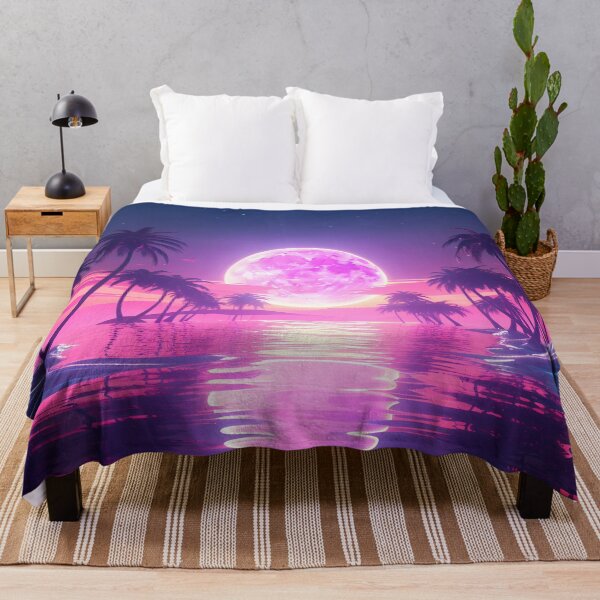 Item preview, "Nocturnal Landscape in Pink: Synthwave, Palm Trees and Moon" designed and sold by Art-Vortex-fr.