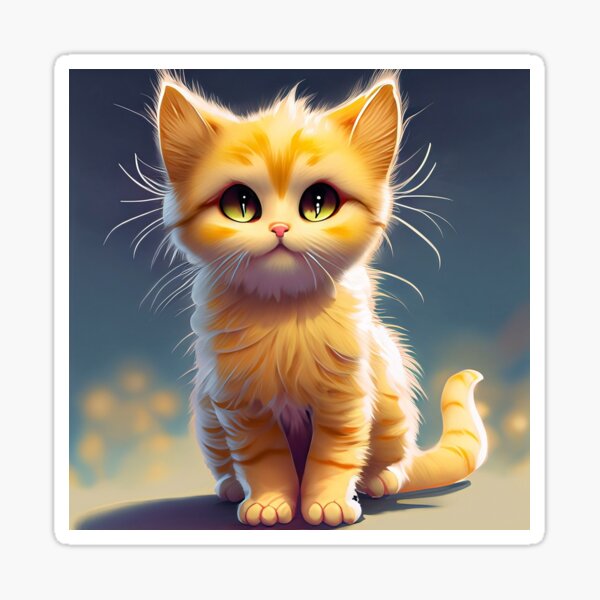 Cute and Fluffy Yellow Kitten Kawaii Kitsch Cool Cat AI Generated Sticker