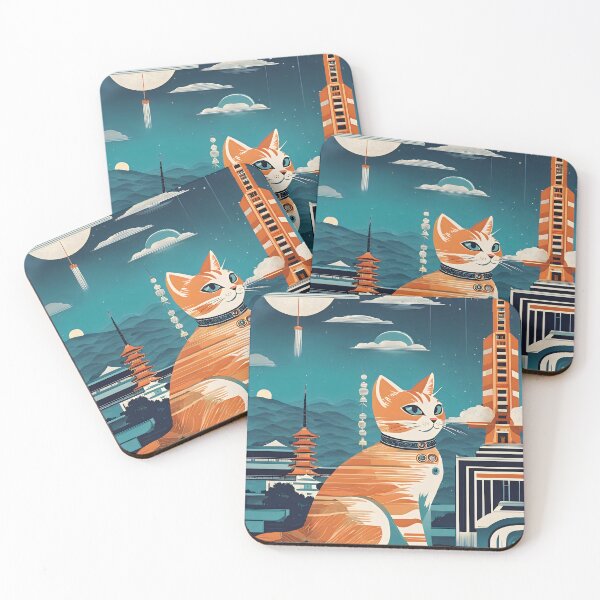 Item preview, Art Design: Cat on Terrace with Futuristic City Background designed and sold by TUMBAJULCA.