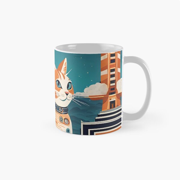 Item preview, Art Design: Cat on Terrace with Futuristic City Background designed and sold by TUMBAJULCA.
