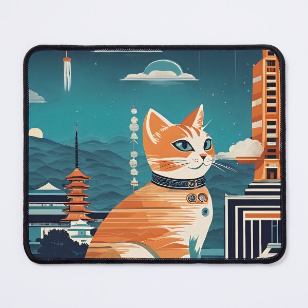 Item preview, Art Design: Cat on Terrace with Futuristic City Background designed and sold by TUMBAJULCA.
