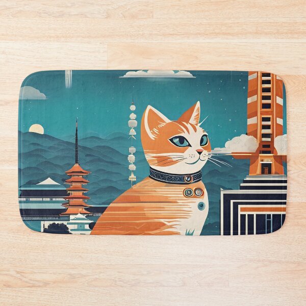 Item preview, Art Design: Cat on Terrace with Futuristic City Background designed and sold by TUMBAJULCA.