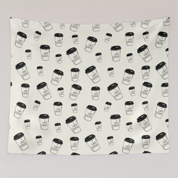 Item preview, I love Coffee Paper Coffee cup illustration Pattern Black and Ivory designed and sold by BONBcreative.